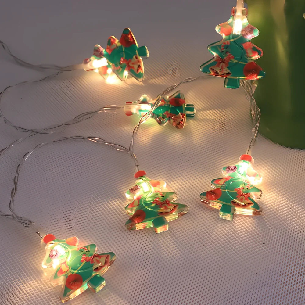 Battery-operated LED snowman Christmas lights with dotted, suit, and skiing snowman designs