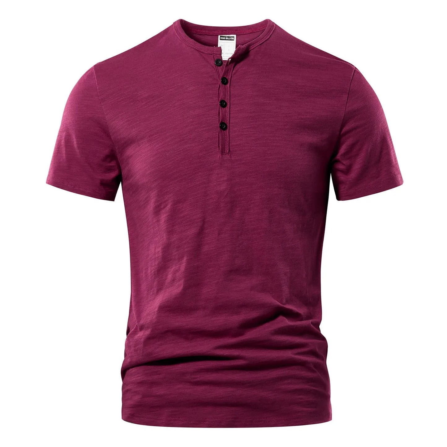 Men's slub cotton short sleeve t-shirt in denim blue colour showing British-style design and textured fabric