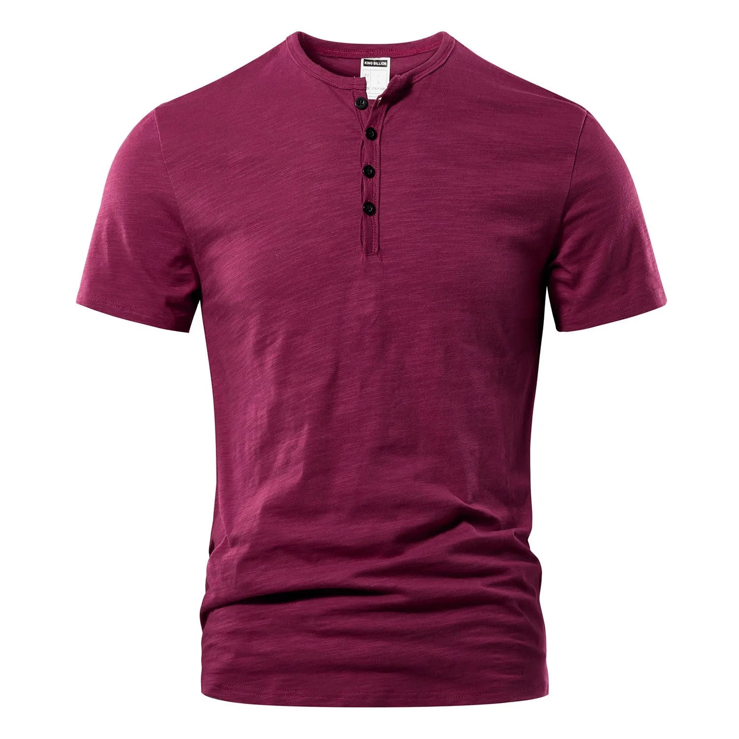 Men's slub cotton short sleeve t-shirt in denim blue colour showing British-style design and textured fabric