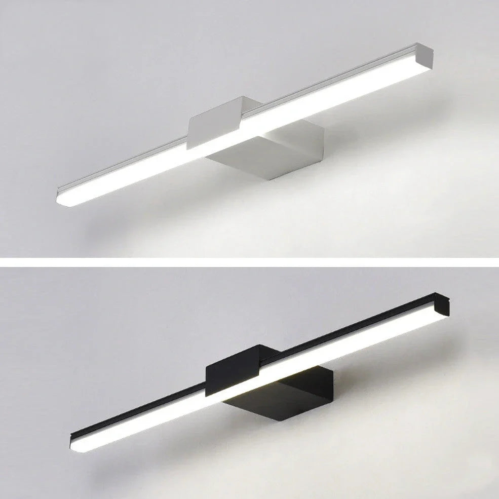 Nordic style bathroom LED mirror headlight in black or white, 40cm-60cm sizes with three lighting modes