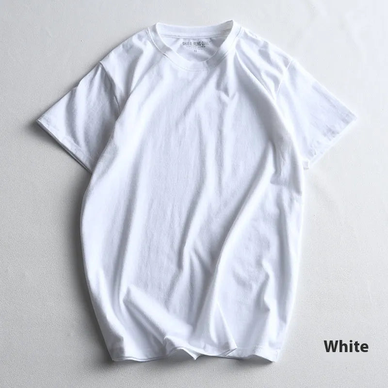 Men's solid colour cotton round neck T-shirt on a hanger, short sleeve casual style.