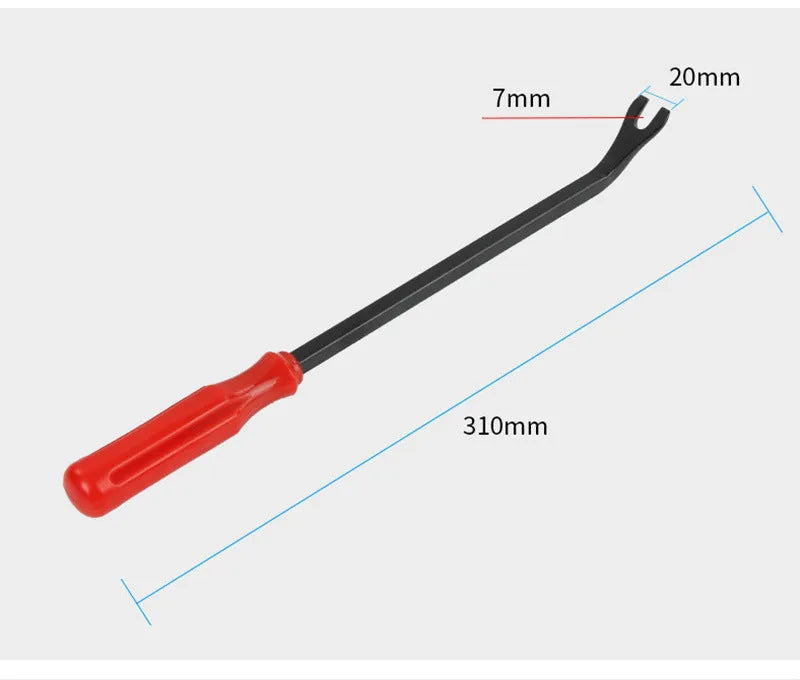 Red-handled steel pliers for nailing General Motors automotive door panels, weighing 203g