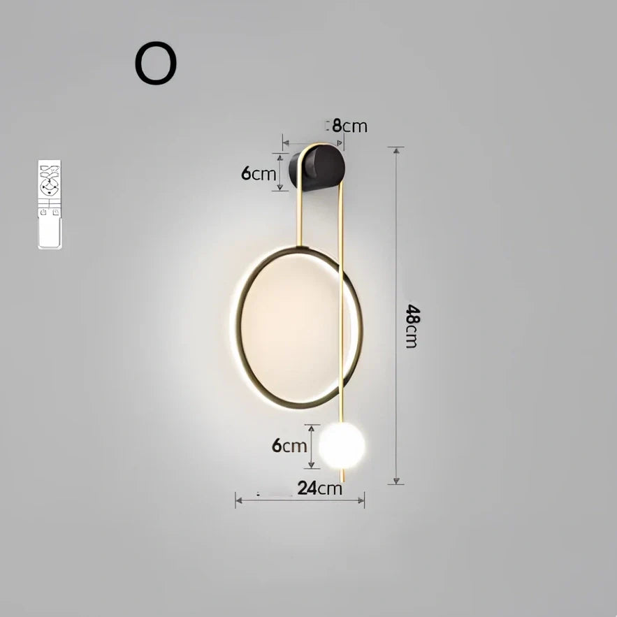 Nordic wall lamp with black gold finish and LED lighting, mounted beside bed with dimming controls