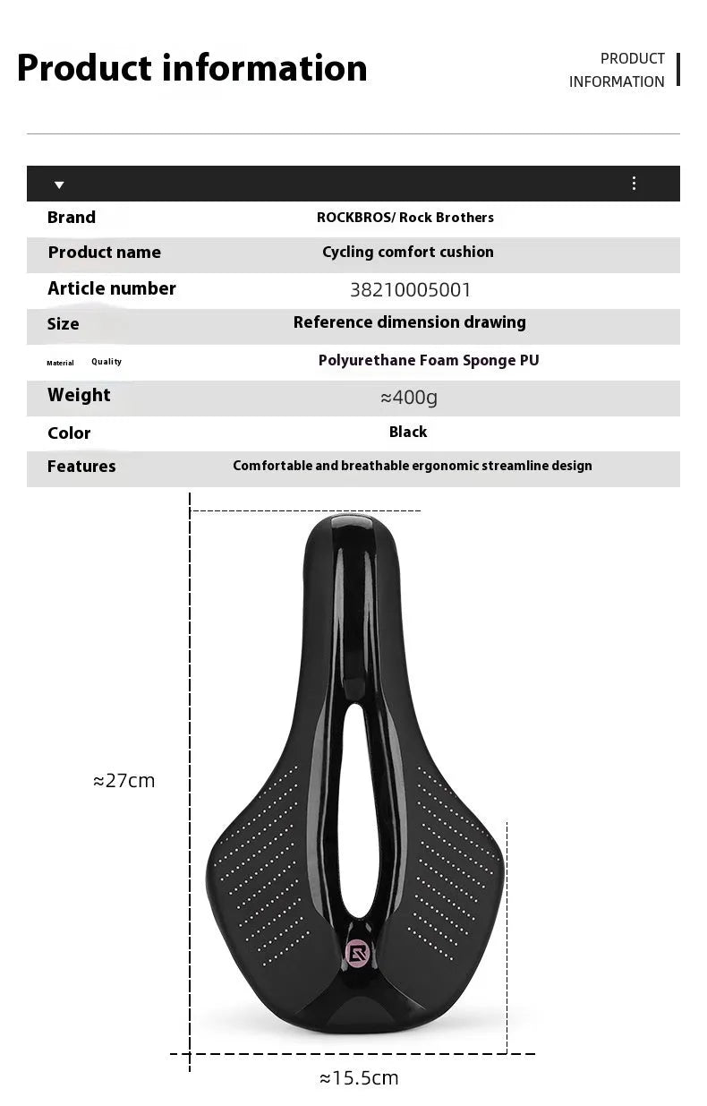 Medium-sized black and pink PU foam bicycle seat cushion for mountain bikes and road bikes