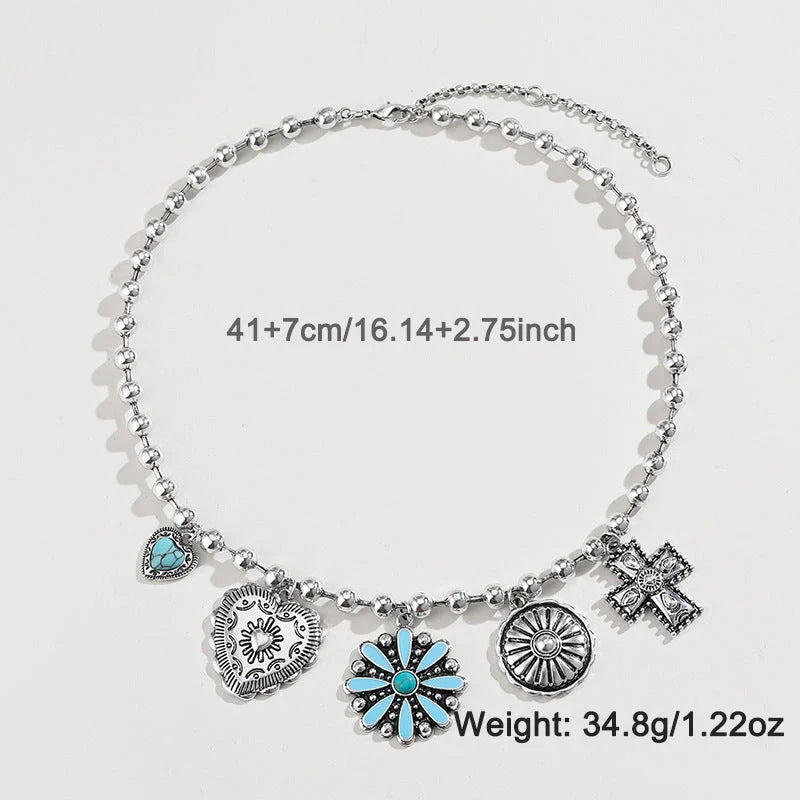 Personalized Turquoise Wax Rope Necklace with embossed Vintage Cross pendant