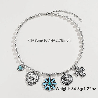Personalized Turquoise Wax Rope Necklace with embossed Vintage Cross pendant