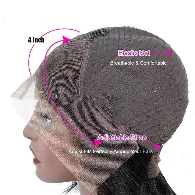 Real human hair lace front wig with 4x4 lace headgear showing natural hairline
