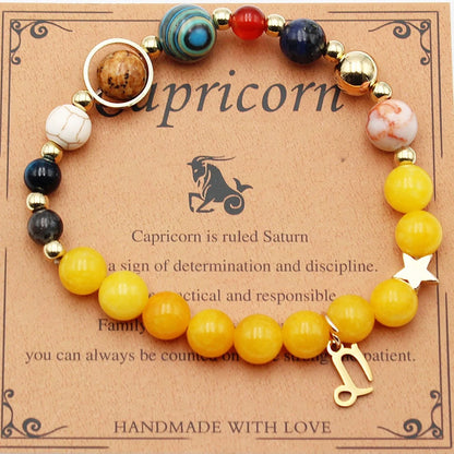 12 Constellation Morgan Stone Beaded Bracelet featuring detailed zodiac signs on 19mm beads