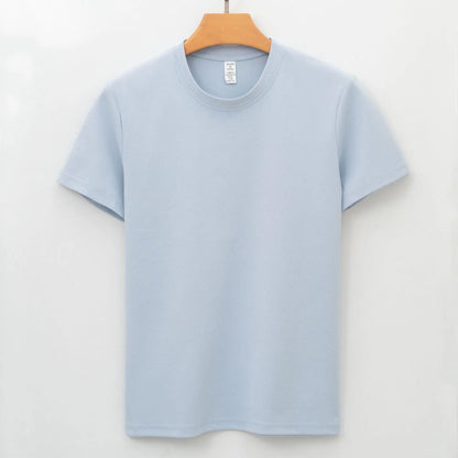Men's solid colour antibacterial quick-dry short sleeve T-shirt on a hanger.