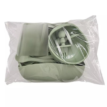 10-piece baby feeding silicone tableware set in various colors, safe and durable for first meals