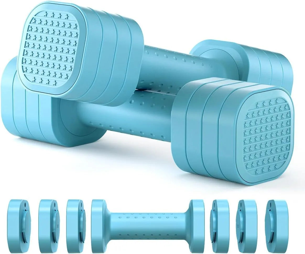 Detachable dumbbell set with adjustable weight options in various colours for women's fitness training