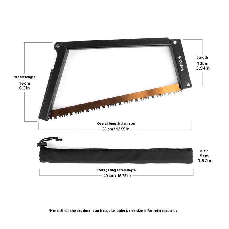 Outdoor foldable saw with aluminium alloy handle and PA66 nylon body for survival tool kits, camping saw, garden pruning saw, woodcutting saw in black colour with No. 65 Gao Meng hacksaw blade.