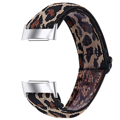 Printed elastic watch strap for Fitbit Charge 6 with adjustable sizing and multiple colour options