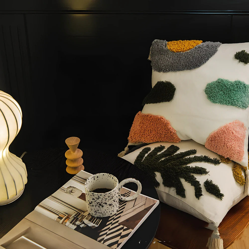 Tufted cotton pillowcase 45x45cm in dark gray flower field pattern for sofa decor