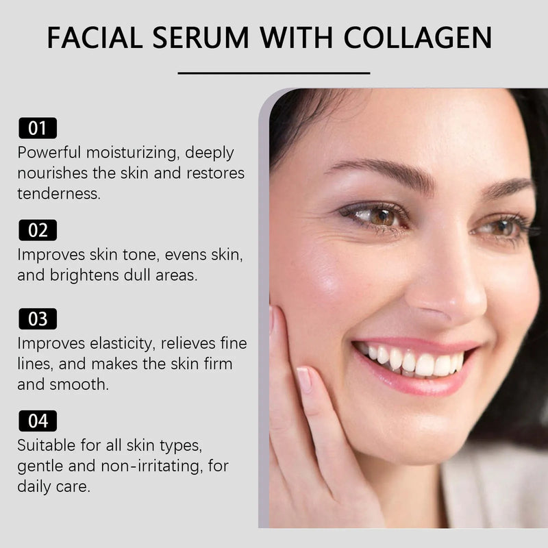 Collagen Facial Fluid 50ml essence with nicotinamide and glycerol, a hydrating serum formulated for facial skin care, providing moisture and skin nourishment in a lightweight fluid texture