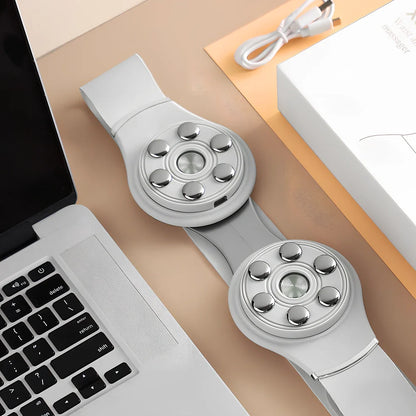 White far infrared lumbar massage belt measuring 25x8.5cm with Type-C charging port