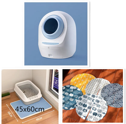 Electric smart cat litter box with WiFi connectivity in blue colour with enclosed design