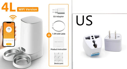 ROJECO white automatic pet feeder with stainless steel bowl and digital control panel