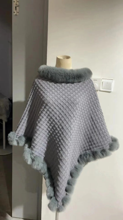Luxury Rex Rabbit Fur Shawl Cape for Women in various colors
