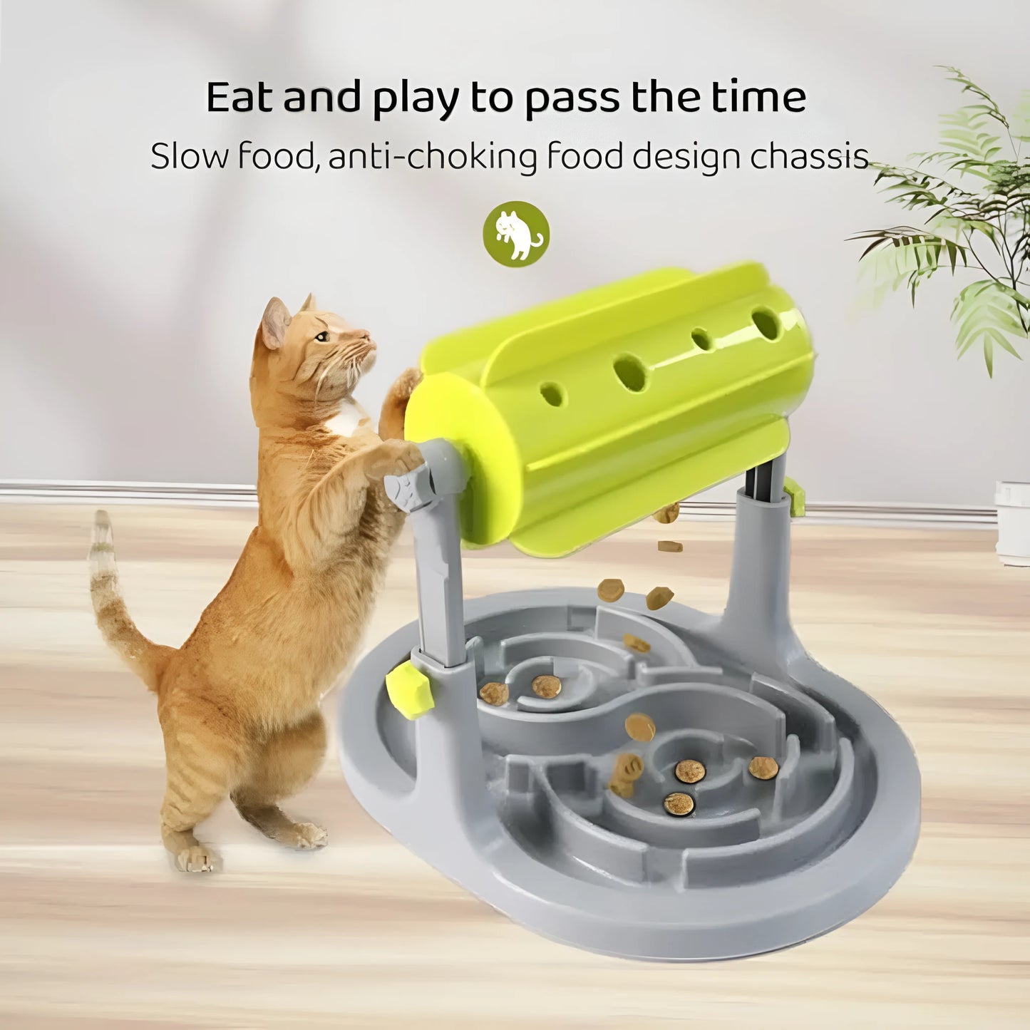 Blue adjustable height pet puzzle feeder with raised food tray patterns for slow eating