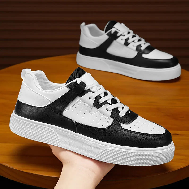 White plaid board shoes with breathable mesh lining and wear-resistant plastic sole, front lace-up, sizes 39-48