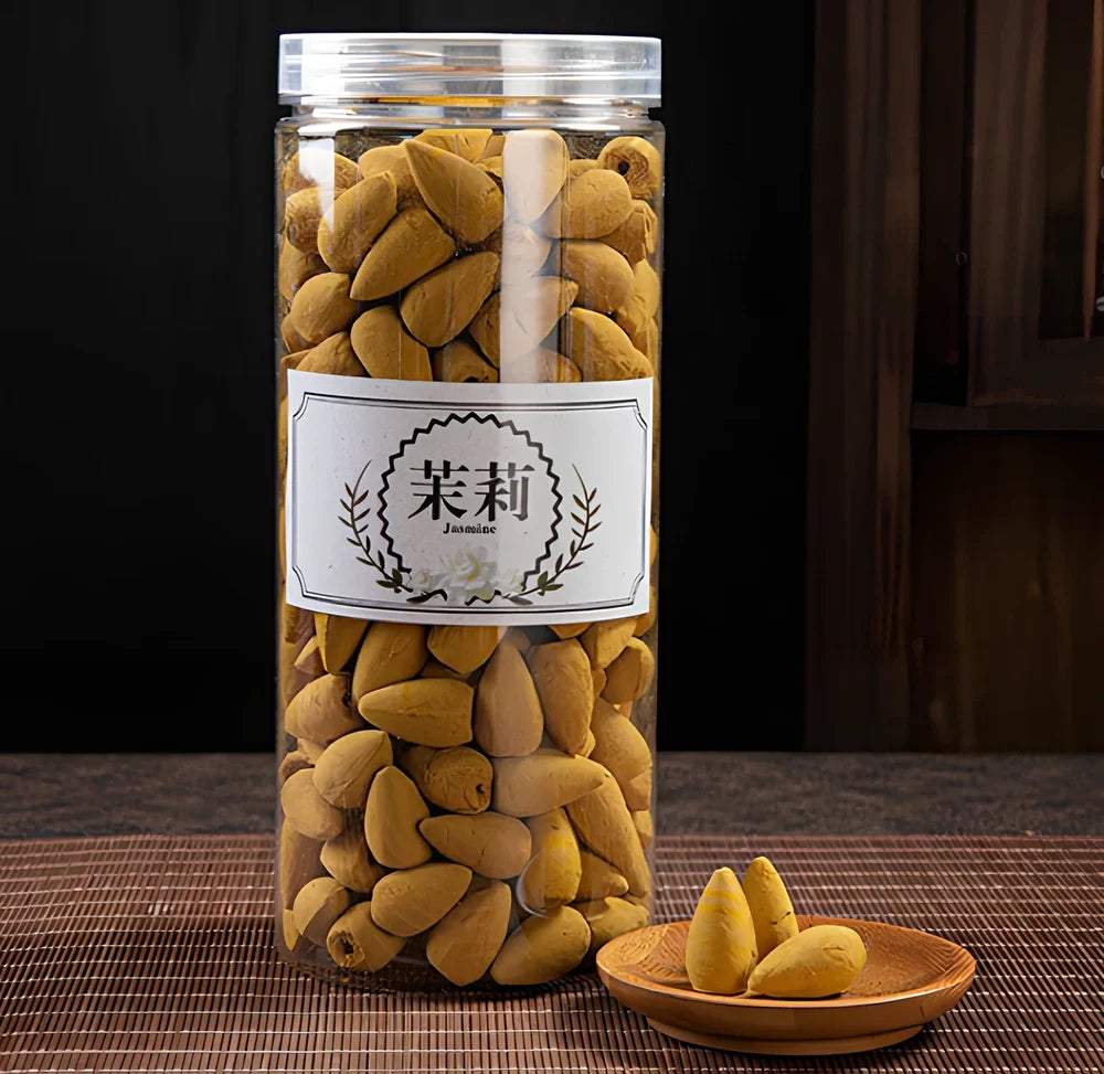 Handmade black glaze ceramic backflow incense burner tower, 10cm high with smoke waterfall effect