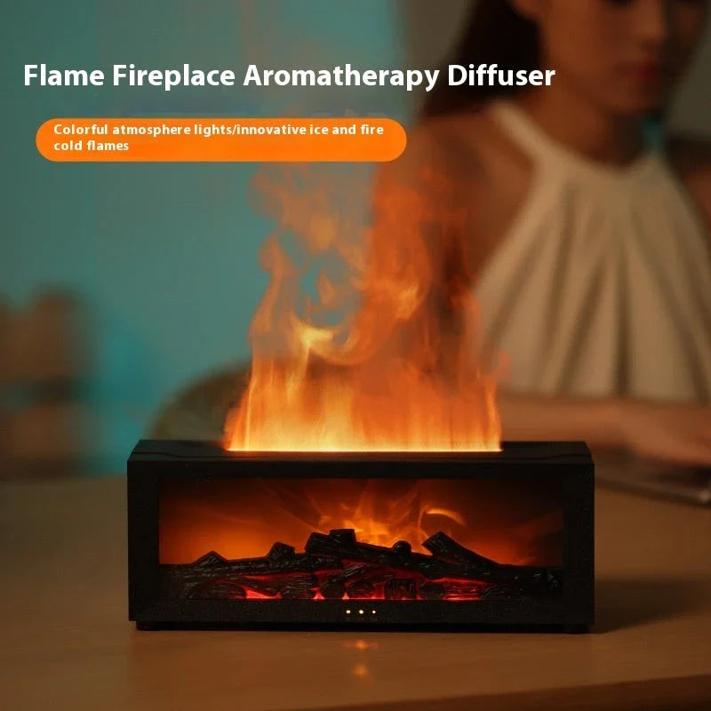 Captivating flame-like aromatherapy diffuser with adjustable mist, mood lighting, and large water tank for relaxing ambiance in spacious rooms