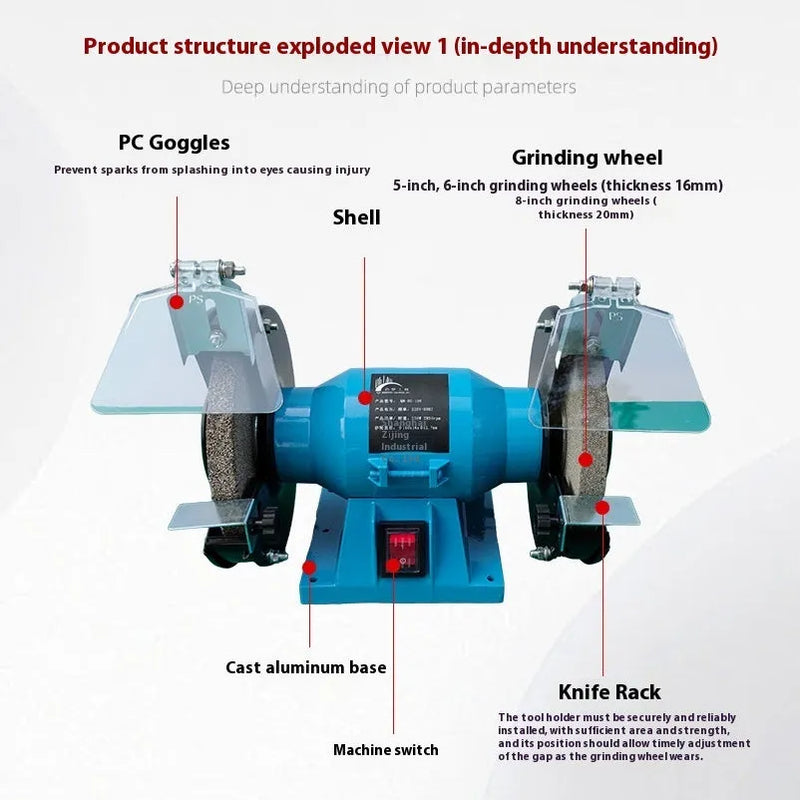 Mini desktop polishing machine, 5-inch grinder for sharpening knives, metal construction, compact electric sharpener with US plug, grinding wheel included, small workshop tool for metalworking