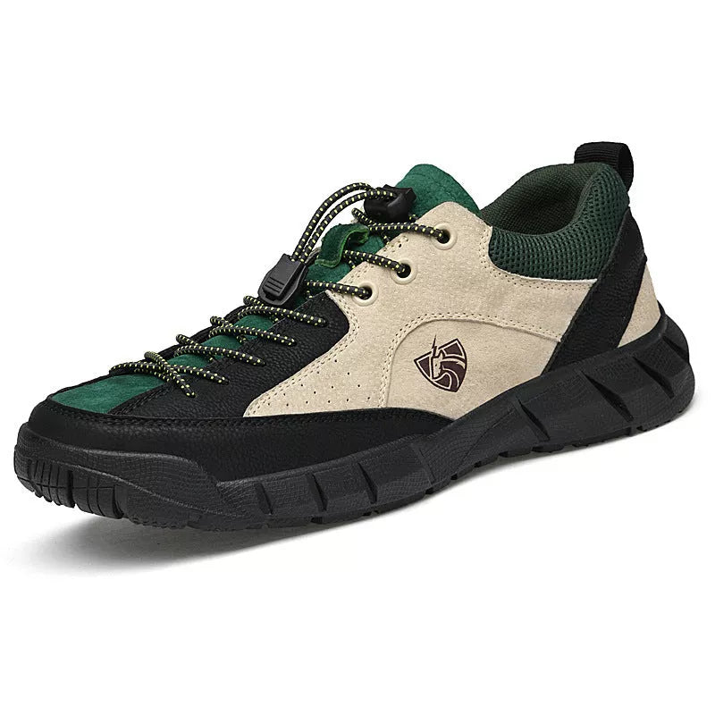 Outdoor Casual Sneaker Mountain Climbing Shoes in gray yellow, green, and blue with wear-resistant rubber sole
