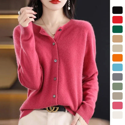 Stylish and comfortable Merino wool cardigan sweater for women in a variety of chic colors