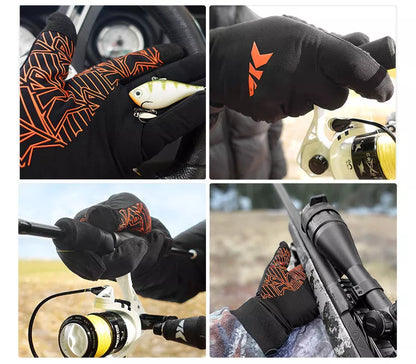 Winter fishing gloves with touch screen capability and anti-slip palm