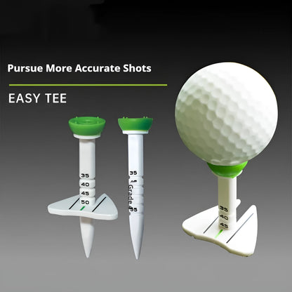 Golf tee ball nail holder in silicone reinforced plastic with aiming direction marker, shown in red, green, blue, or orange