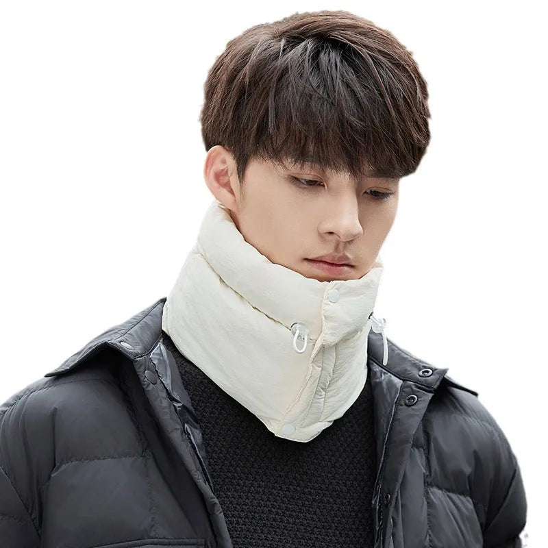 Winter down cotton pullover neck scarf in black, unisex motorcycle bandana with monochrome solid-colour finish