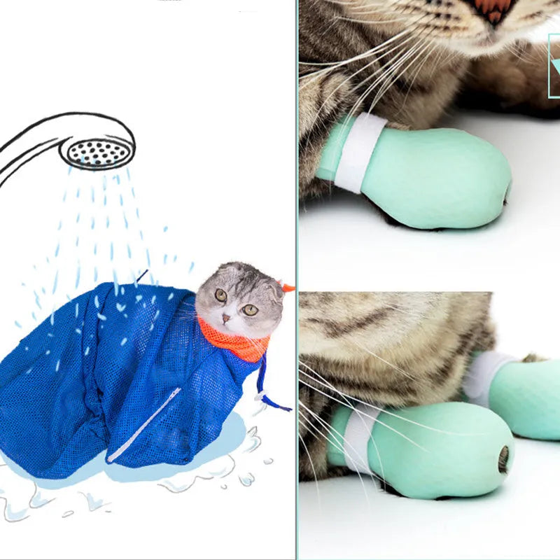 Four transparent green silicone cat paw covers for scratch protection during grooming and care