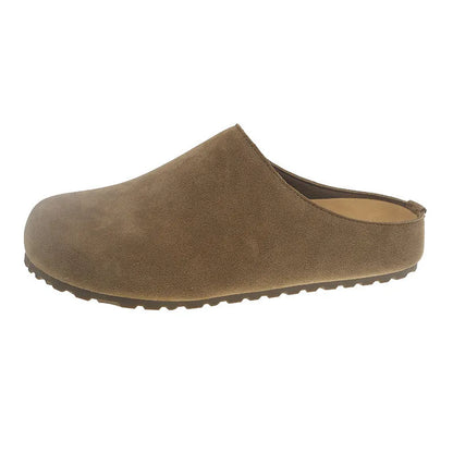 Korean style square-toe summer slippers in soft microfiber, slip-on design with PU sole