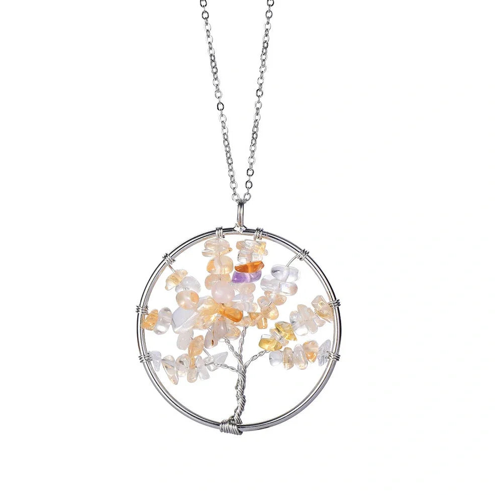 Hand winding Tree of Life pendant with stainless steel chain in six colour options