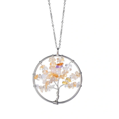 Hand winding Tree of Life pendant with stainless steel chain in six colour options