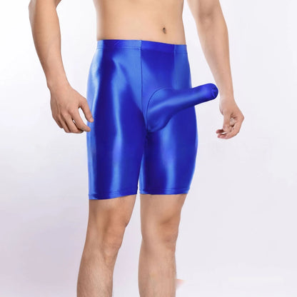 Men's plus size shiny silky nylon sports shorts displayed in multiple colours.