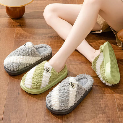 Non-slip couple house slippers with EVA sole for winter warmth in multiple colors