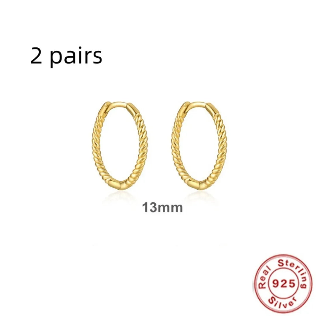 Sterling silver twisted string round ring earrings in gold or platinum colour.