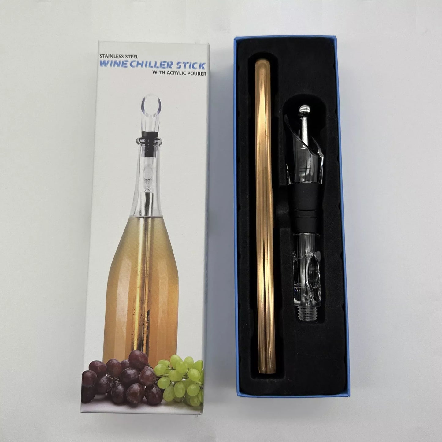 Stainless steel wine chilling rod with leakproof pourer, perfect for quick cooling and enhanced flavor