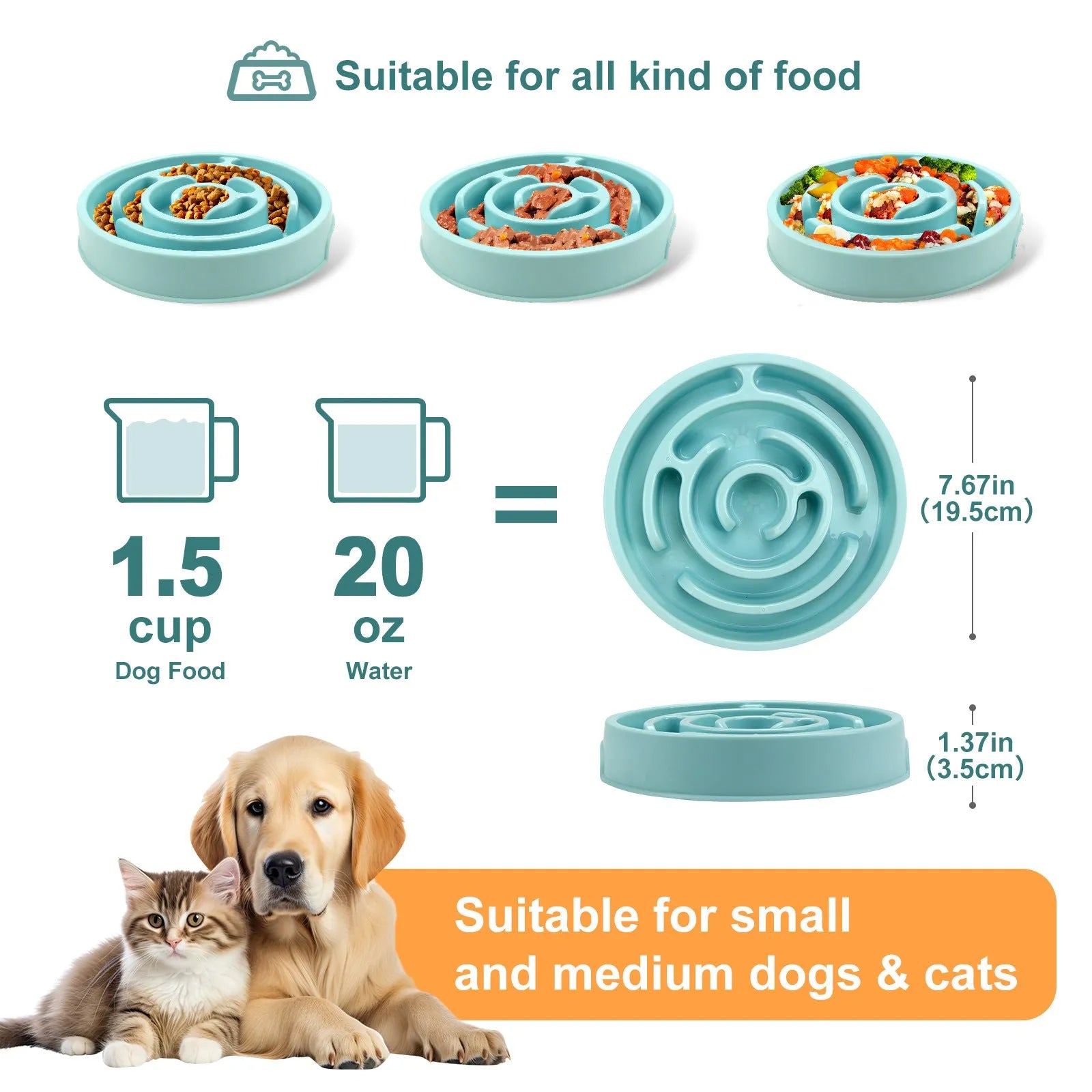 Blue silicone slow feeder dog bowl with labyrinth puzzle design for large breeds