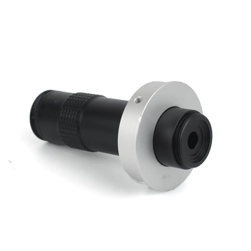 Industrial camera monocular lens 130 times magnification with 0.1-1.3X optical scaling ratio, 60mm-300mm working distance, black format, 30mm diameter by 84mm length for microscopy and inspection applications