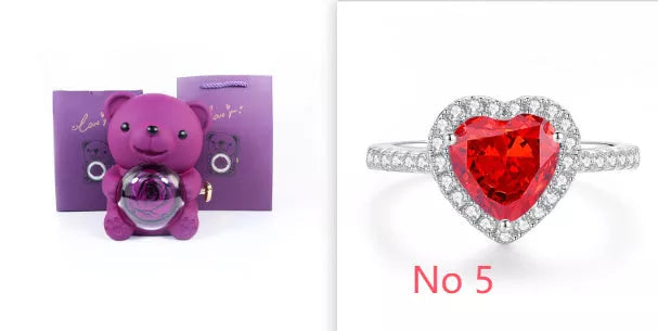 Eternal Rose Teddy Bear Jewelry Box with rotating drawer and preserved rose