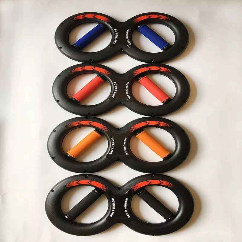Adjustable hand strength training equipment with black ABS shell and foam padding