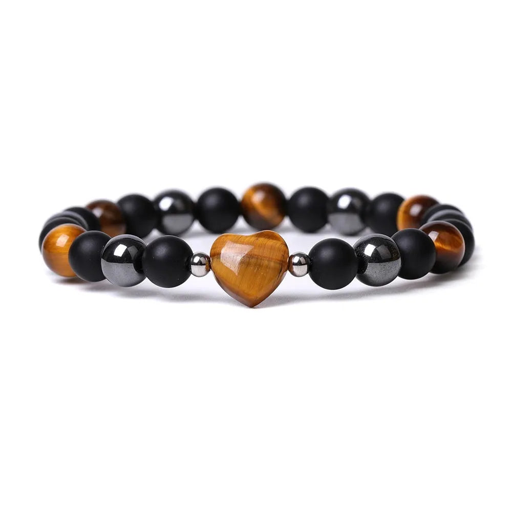 Lvdongling Tigereye hand-cut peach heart stone bracelet with cosmic moon and planet elements