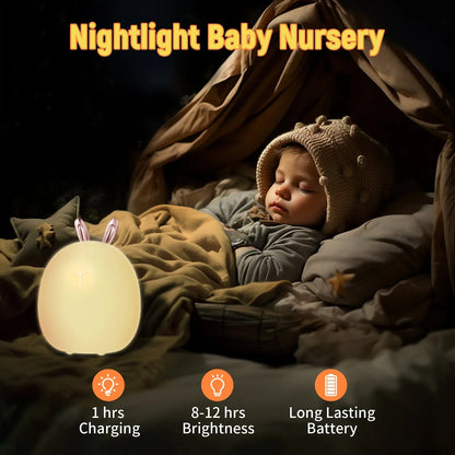 Adjustable silicone baby night light with touch control in deer and rabbit designs