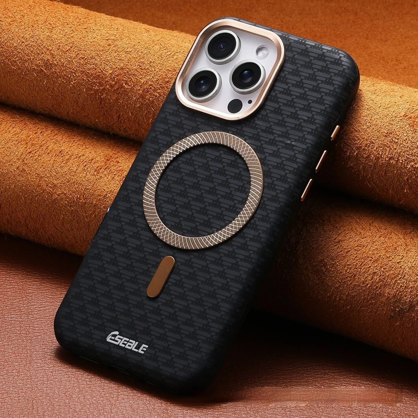 Triangle shield magnetic suction phone case in black with shockproof protection for iPhone