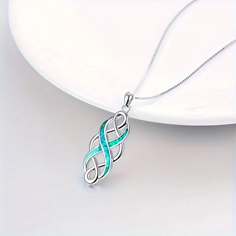 Irish Celtic Knot Pendant Necklace in blue alloy with cross chain style