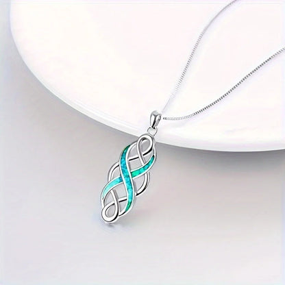 Irish Celtic Knot Pendant Necklace in blue alloy with cross chain style